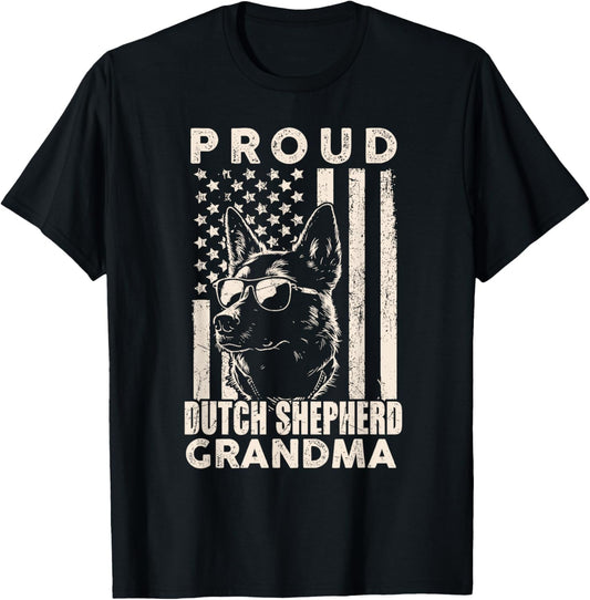 Dutch Shepherd Dog Grandma American Flag Patriotic Dog Lover T-Shirt