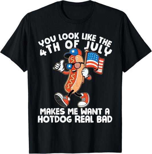 Funny Hotdog Flag Tee for Independence Day Cookout July 4th T-Shirt