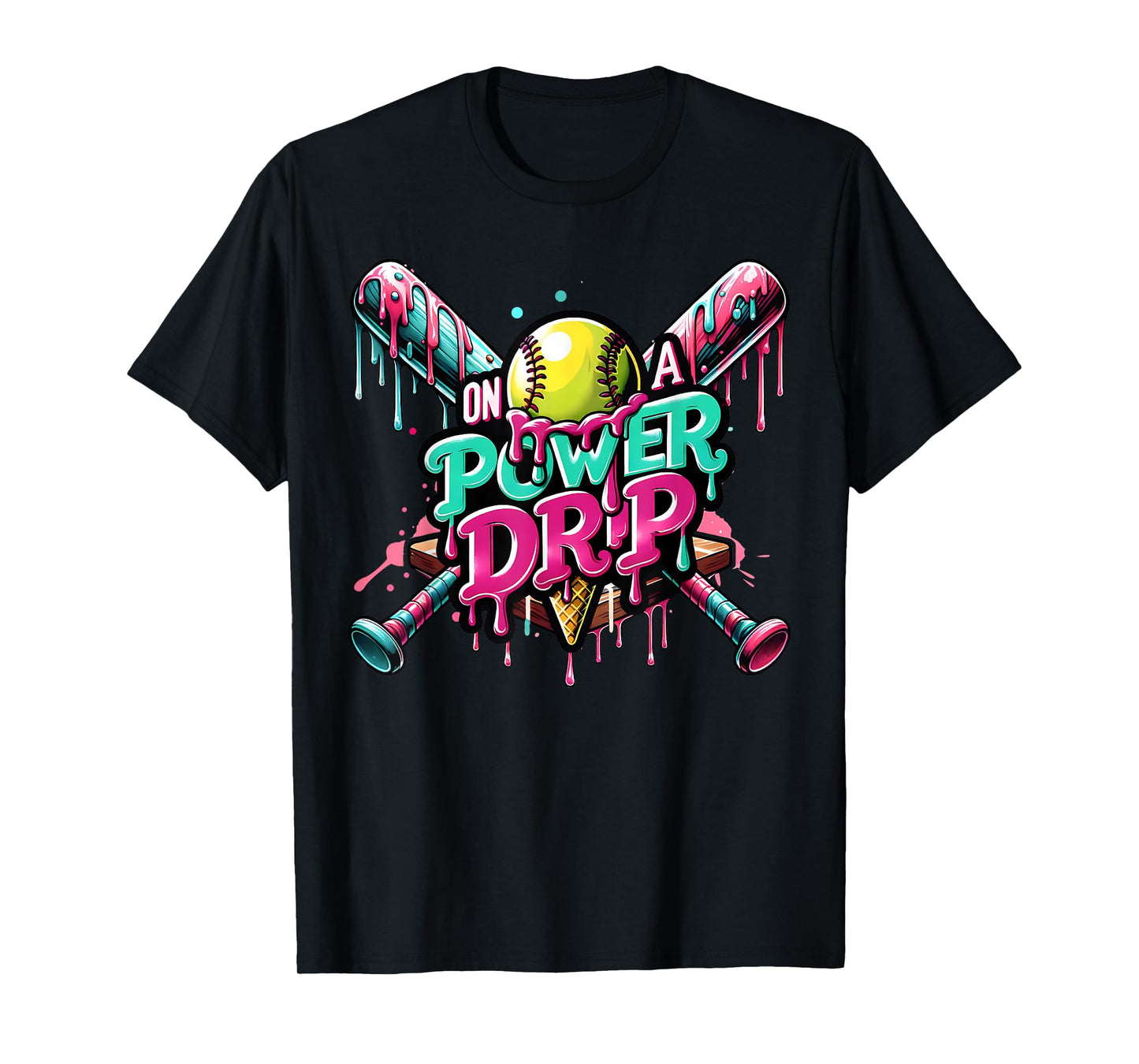 On A Power Drip Softball Ice Cream Dripping With Sprinkles T-Shirt