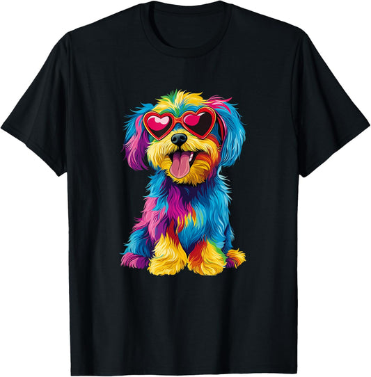 Rainbow Cute Dog Wearing Glasses Heart Puppy Love Dog Funny T-Shirt