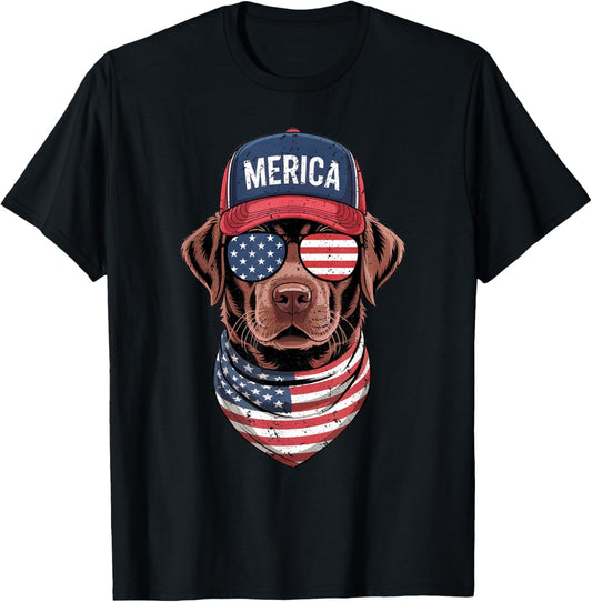 Labrador Retriever 4th of July US American Flag Patriotic T-Shirt