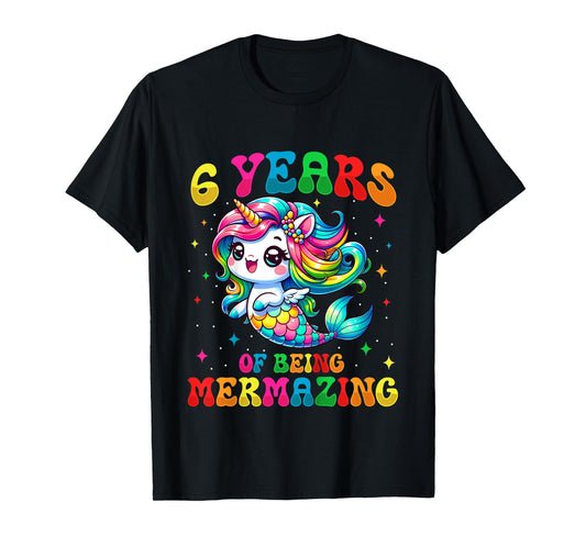6 Years Old Mermaid Unicorn 6th Birthday Party Girls T-Shirt