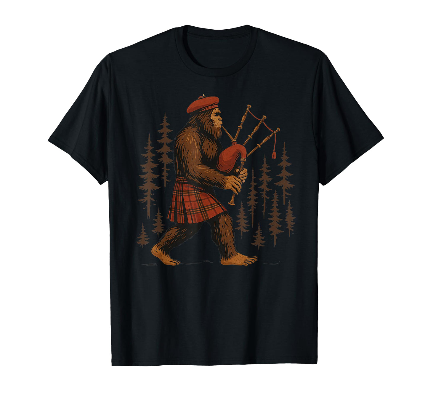 Legendary Sasquatch Bagpipes in Kilts Through Forests T-Shirt
