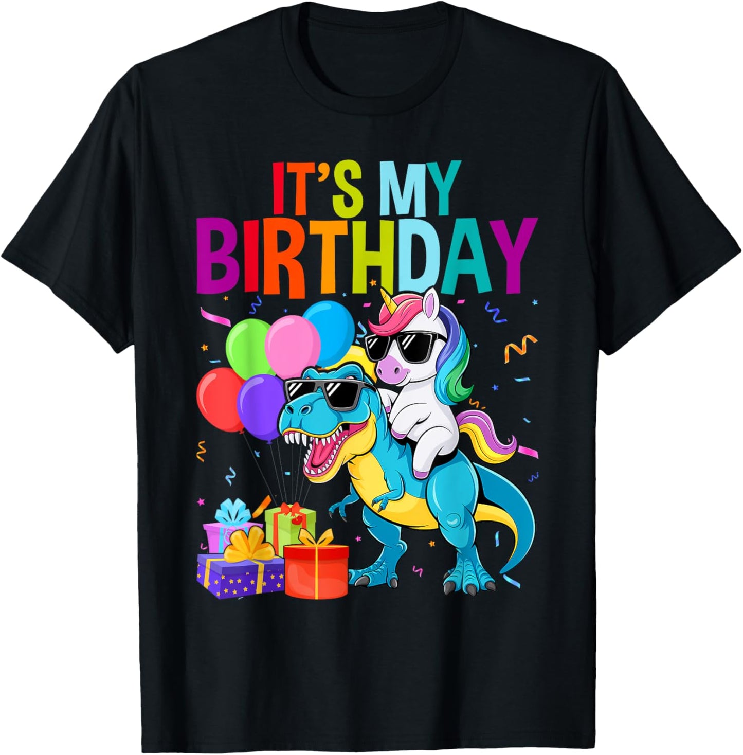It's My Birthday Unicorn Riding T rex Dinosaur Boys Girls T-Shirt