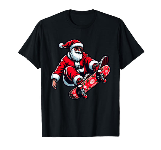 Santa Riding Skateboard Xmas Pajama Christmas Toddler Kids T-Shirt