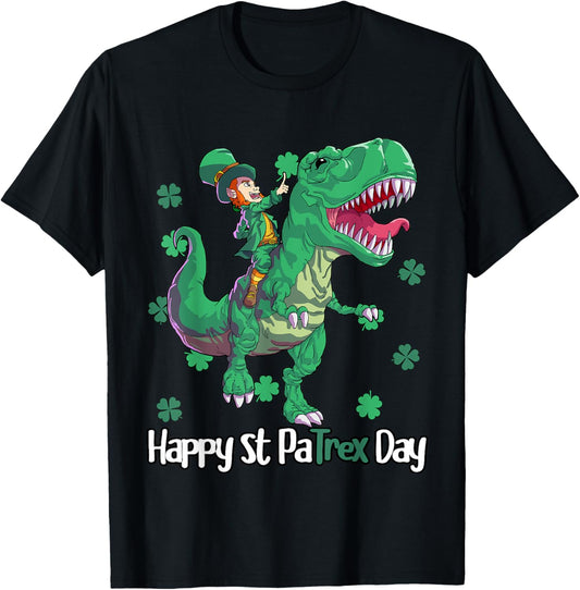 Dino St Patricks Day Shirt Kids Toddler Boys Leprechaun T-Shirt
