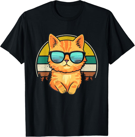 Vintage Style Orange Tabby Cat Friendly Wearing Sunglasses T-Shirt