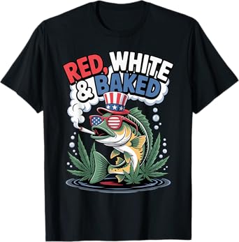 Red White And Baked 4th Of July Bass Fish Men Women T-Shirt