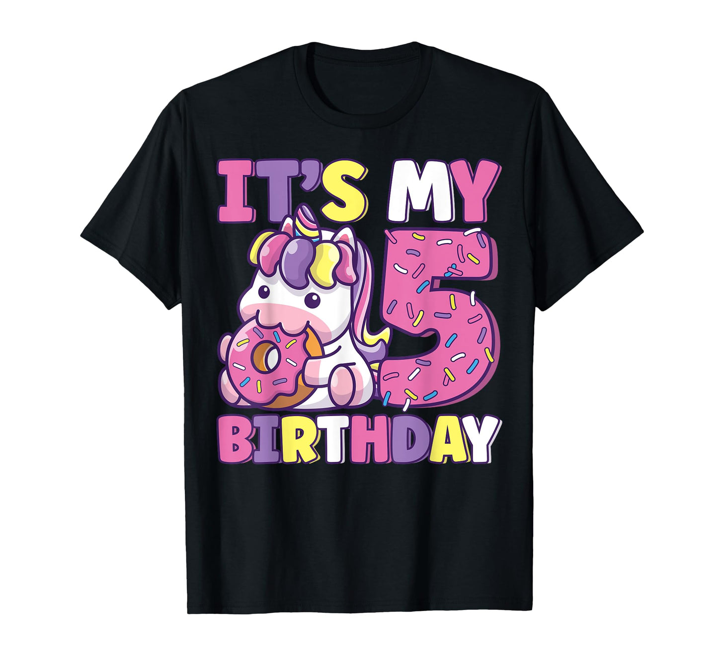 It's My 5th Birthday Party Cute Girls Donut Birthday Unicorn T-Shirt