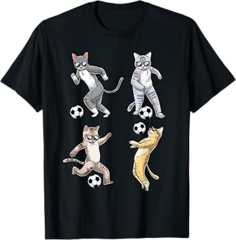 Funny Cat Lover Playing Soccer Player Pet Kittens Men Women T-Shirt