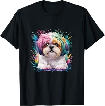 Men Woman Colorful Watercolor Shih Tzu T-Shirt