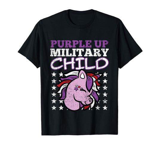 Purple Up Military Child Unicorn Army Soldier Girls Kids T-Shirt