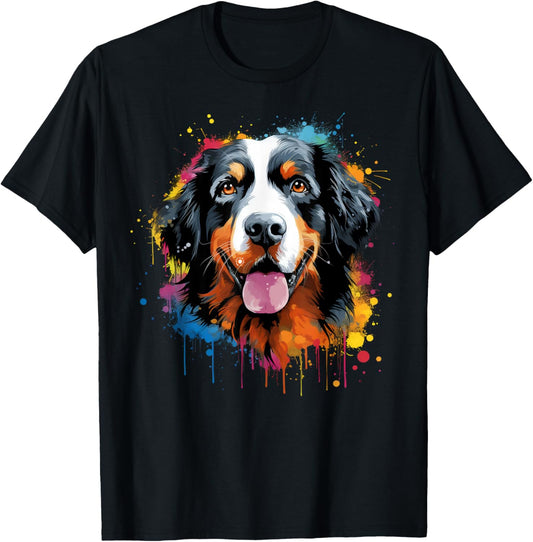 Cute Bernese Mountain dog on painted Bernese Mountain Dog T-Shirt
