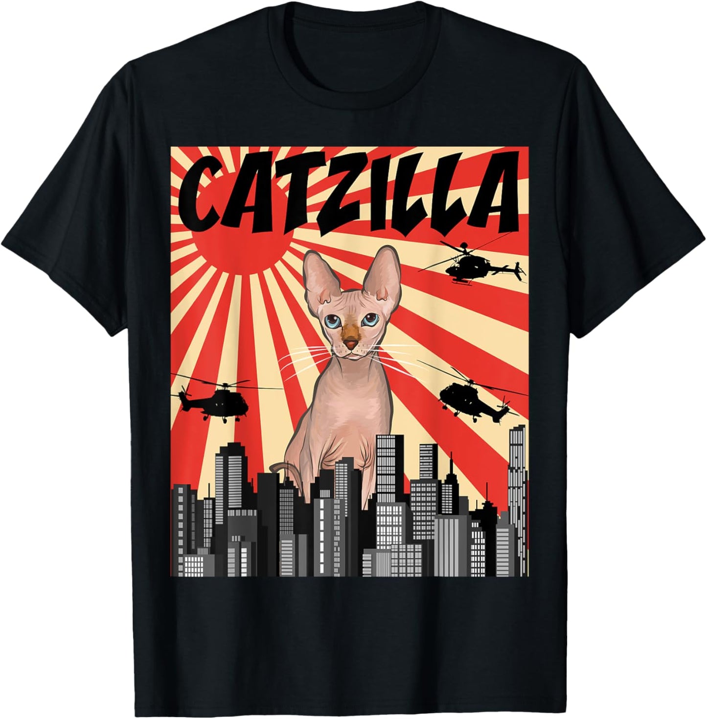 Funny Retro Japanese Catzilla Sphynx Cat T-Shirt