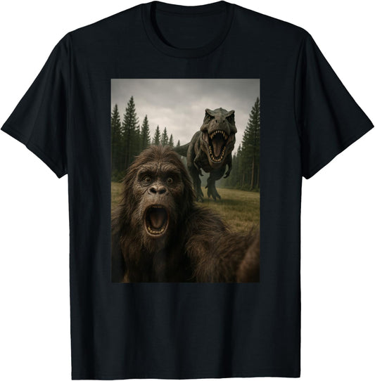 Funny Bigfoot Dinosaur Trex Selfie Boys Girls Kids T-Shirt