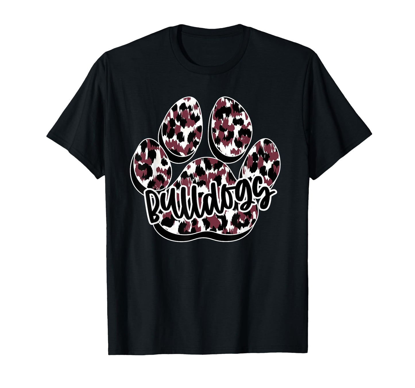 Maroon Bulldogs Leopard Paw Print Leopard School Mascot T-Shirt