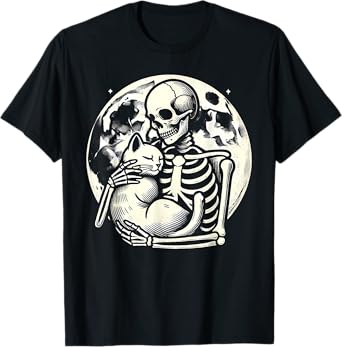 Skeleton Holding Cat Spooky Skull Halloween Gothic Kitty T-Shirt for Men Women Kids