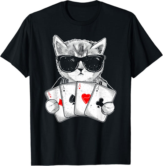 Cat Play Poker Gambling Casino Dealer Poker Player Gambler T-Shirt