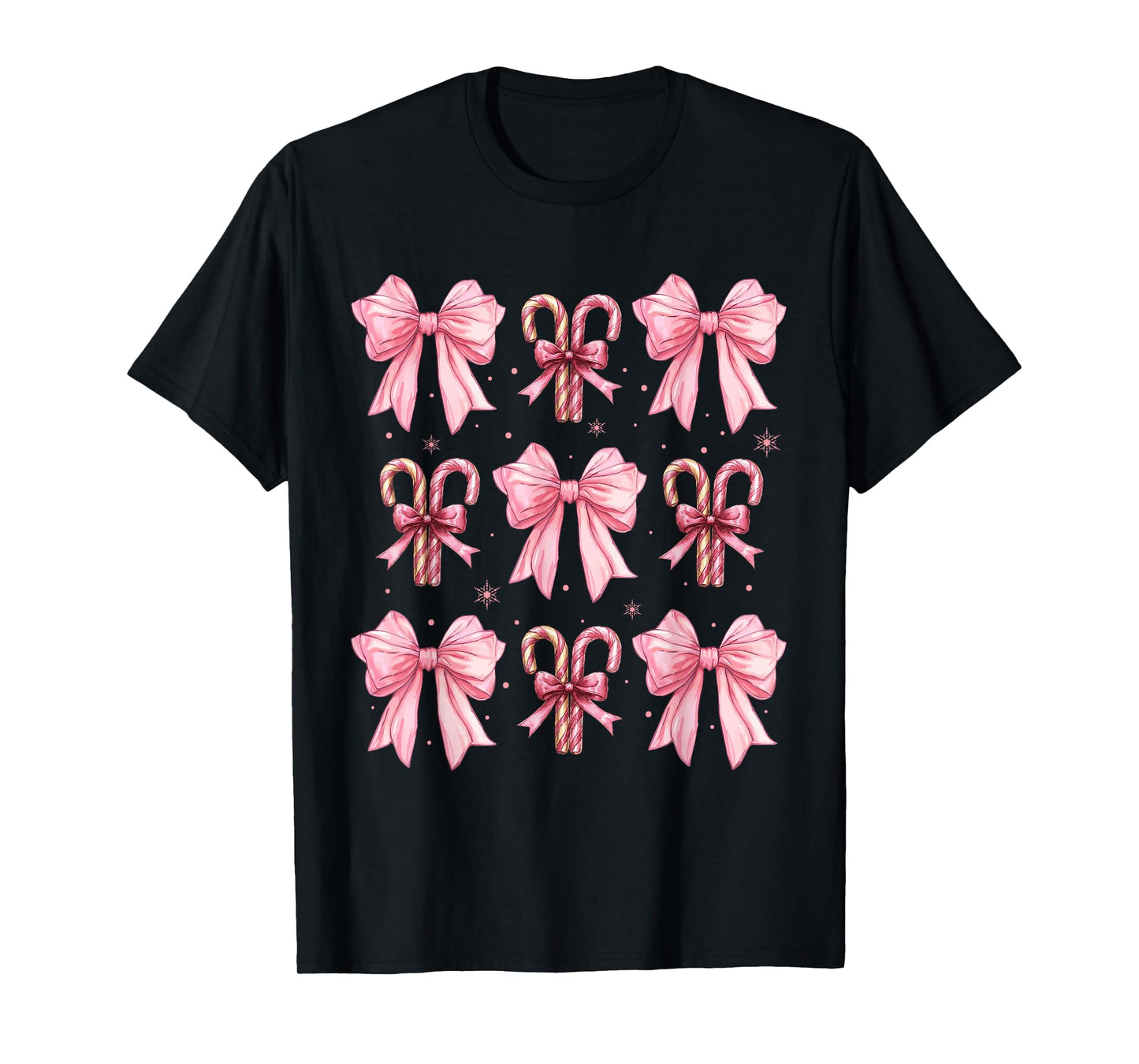 Coquette Bow Candy Canes Christmas Women Girls Teen Pink Bow T-Shirt