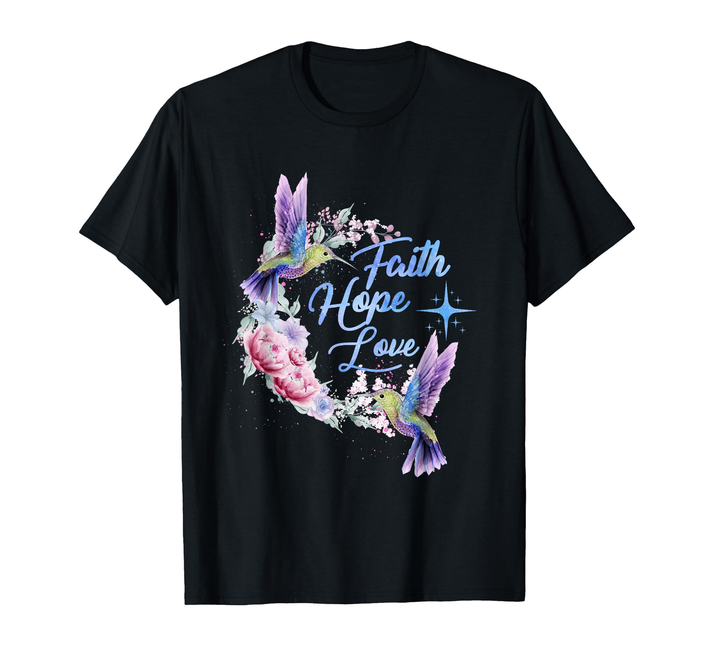 Hope Faith Love Hummingbird Picture Bird Print T-Shirt