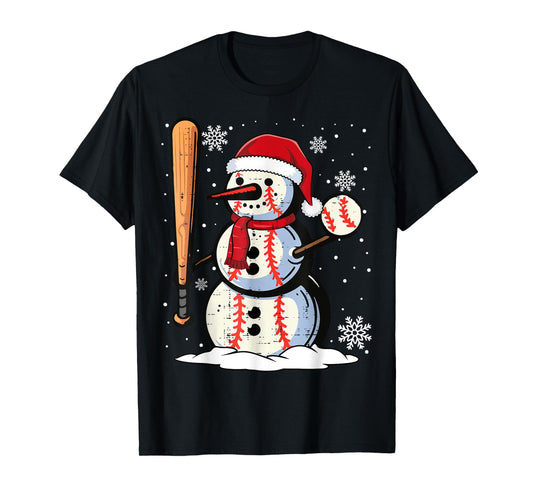 Merry Christmas Baseball Snowman Holiday Sports Xmas Pajamas T-Shirt