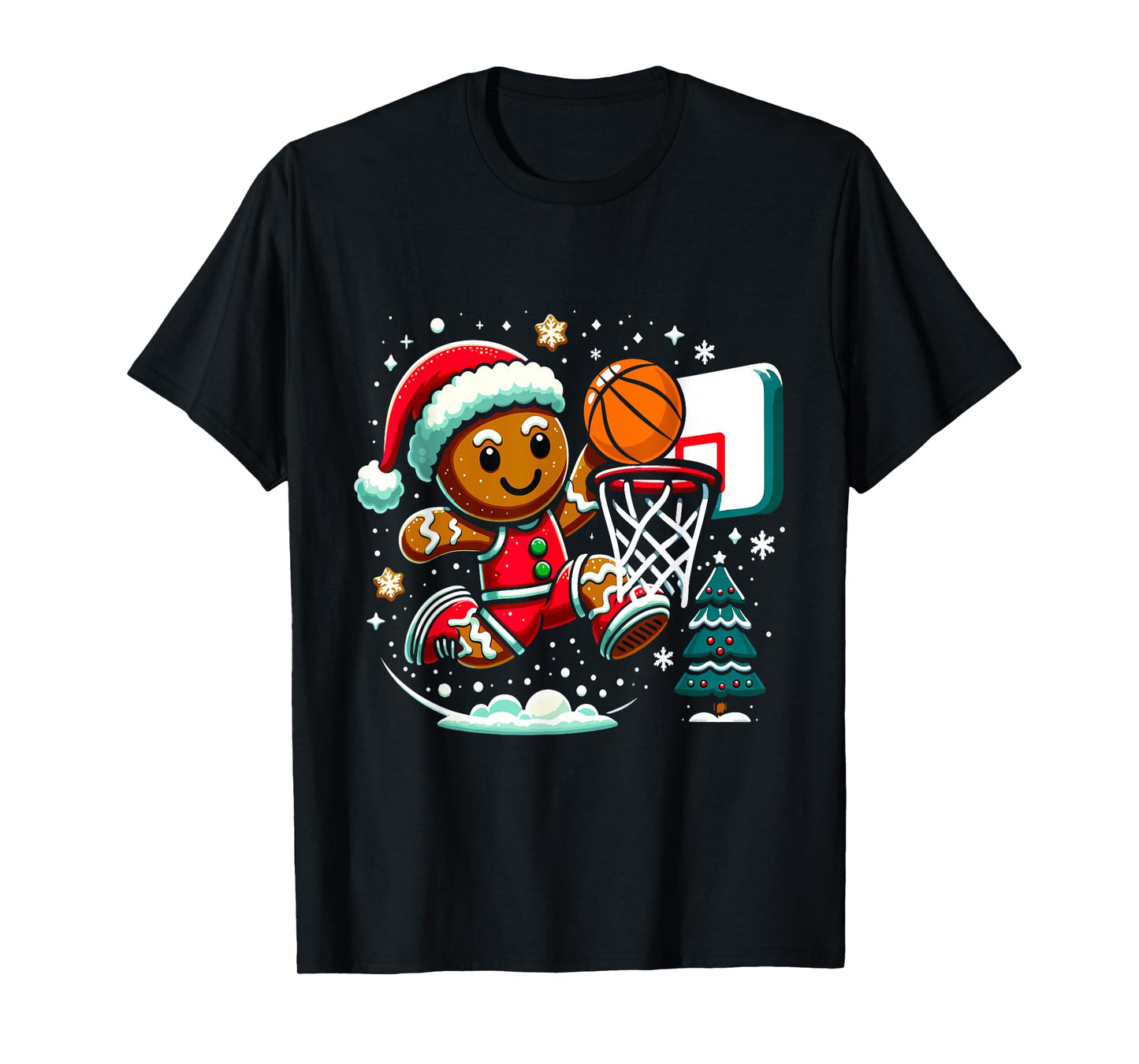 Gingerbread Man Playing Basketball Christmas Player Xmas T-Shirt