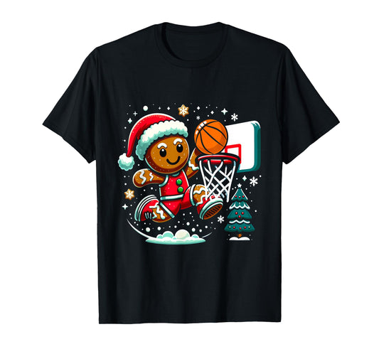 Gingerbread Man Playing Basketball Christmas Player Xmas T-Shirt