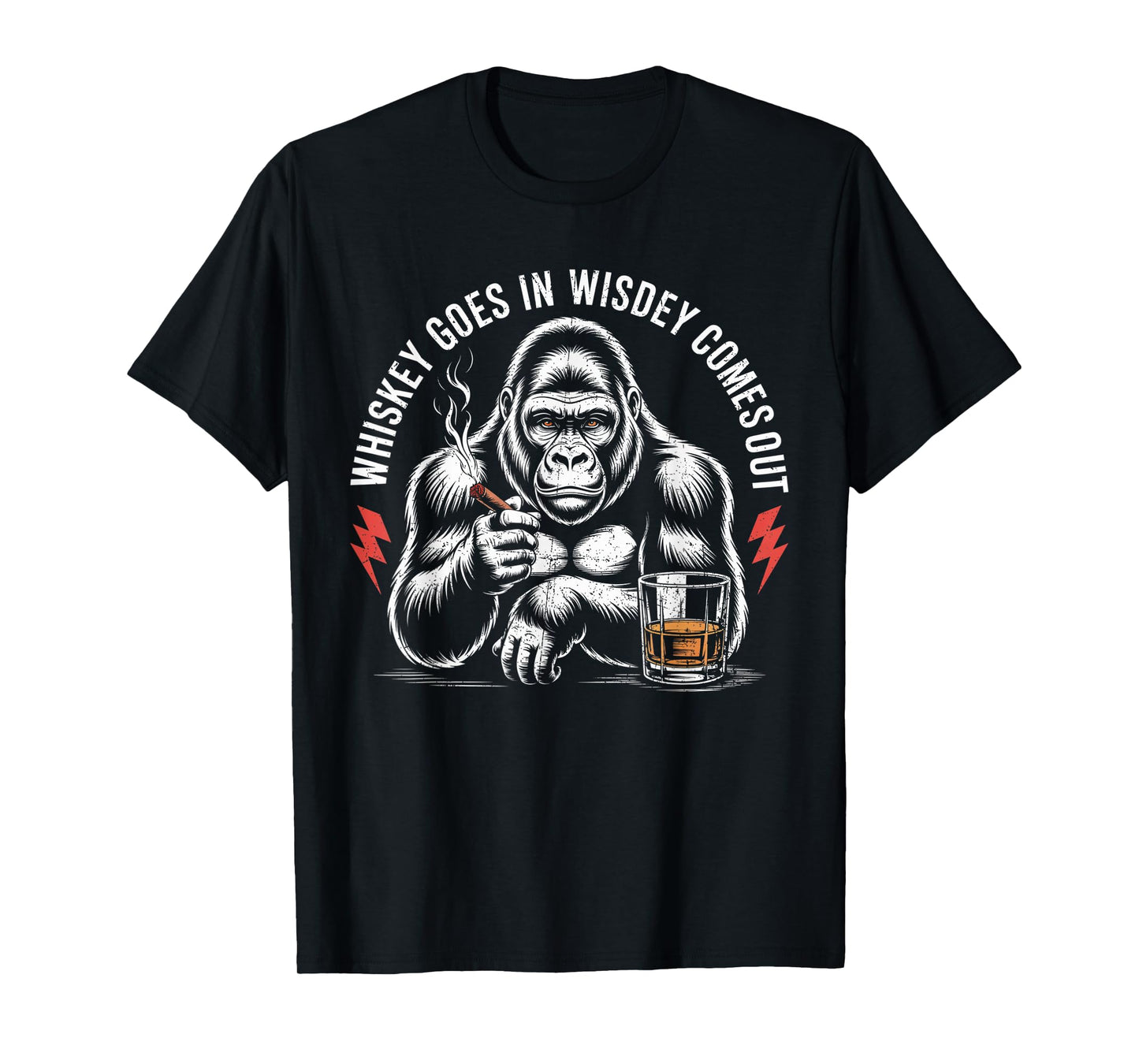 Whiskey Goes In Wisdom Comes Out Funny Monkey VIntage T-Shirt