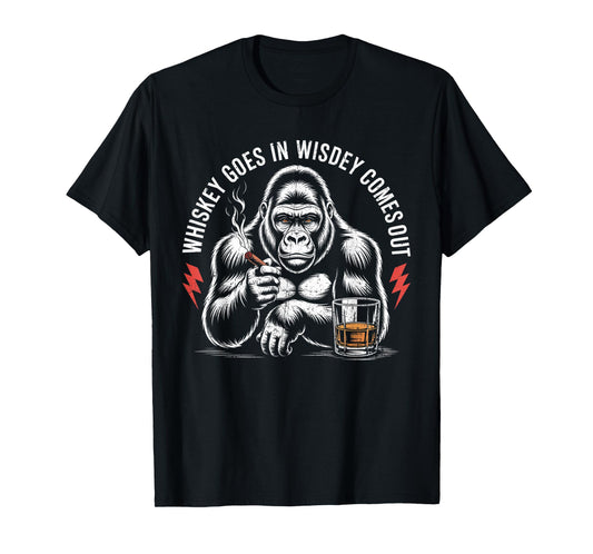Whiskey Goes In Wisdom Comes Out Funny Monkey VIntage T-Shirt