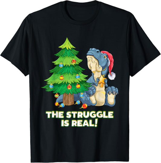 The struggle is real T-Rex Christmas tree Santa sweet Dino T-Shirt
