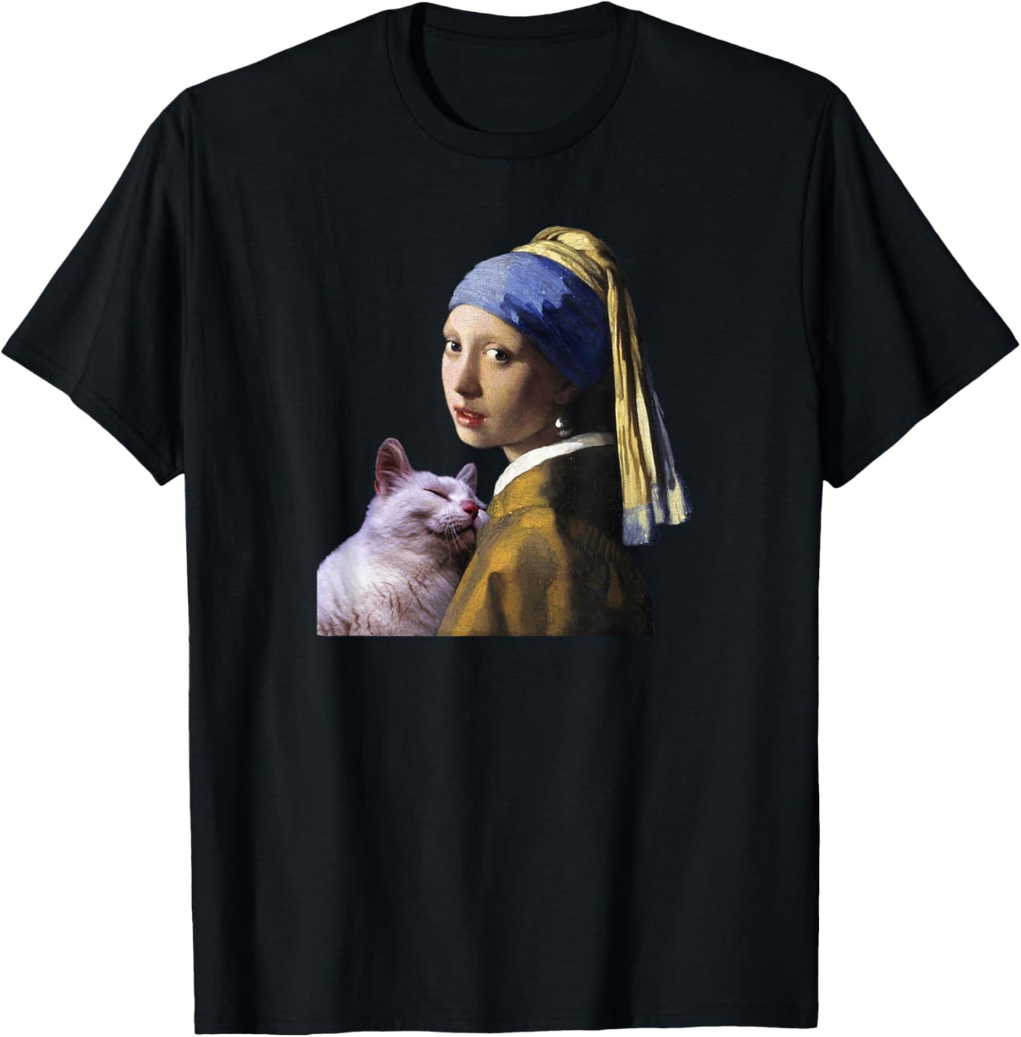 Girl With a Pearl Earring Cat Famous Painting Art Teacher T-Shirt