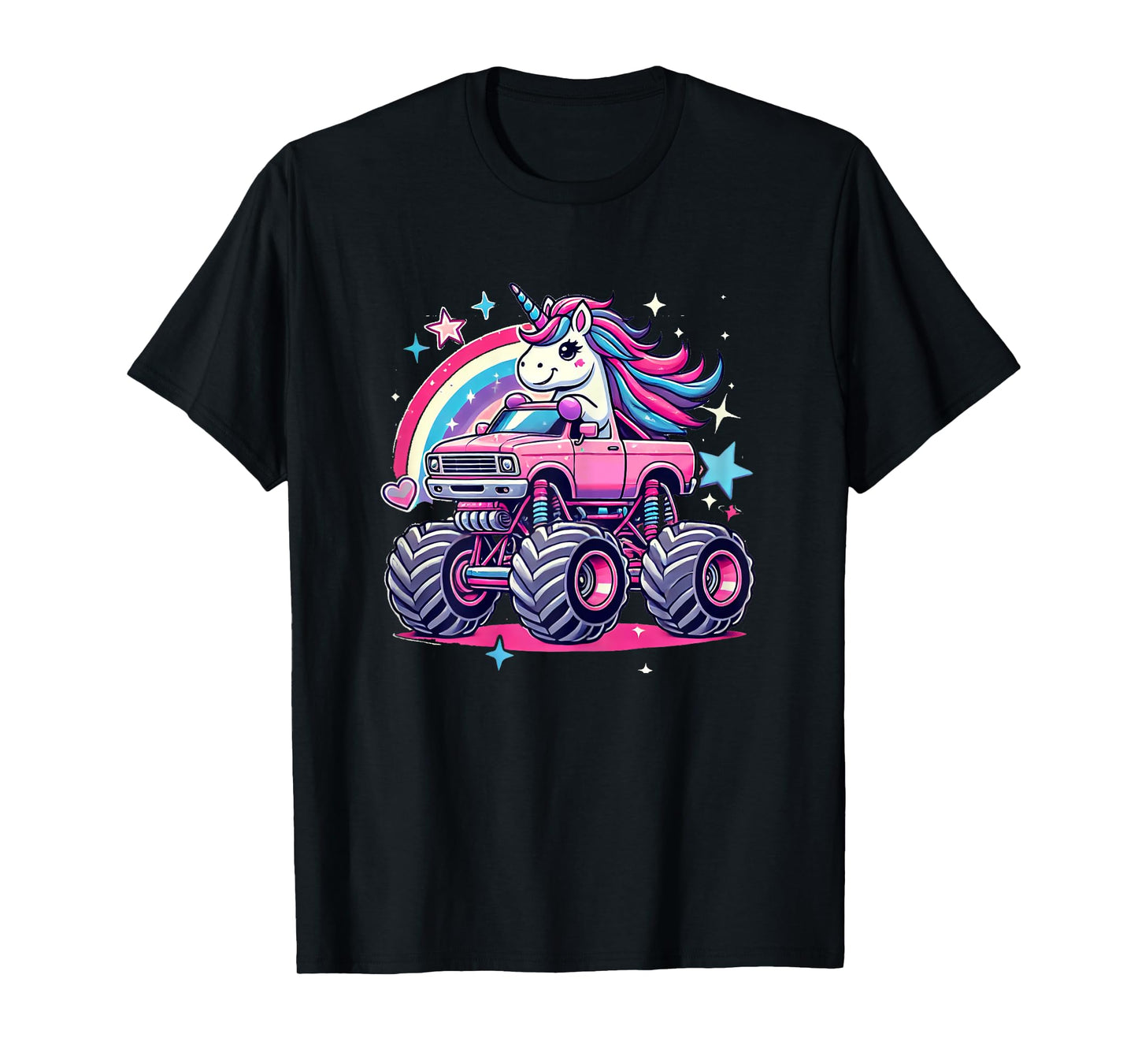 Funny Cute Unicorn Riding A Pink Monster Truck Girls women T-Shirt