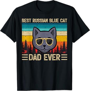 Vintage Funny Best Russian Blue Cat Dad Ever Father's Day Men T-Shirt