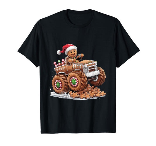 Monster Truck Gingerbread Man Funny Christmas Baking Cookies T-Shirt