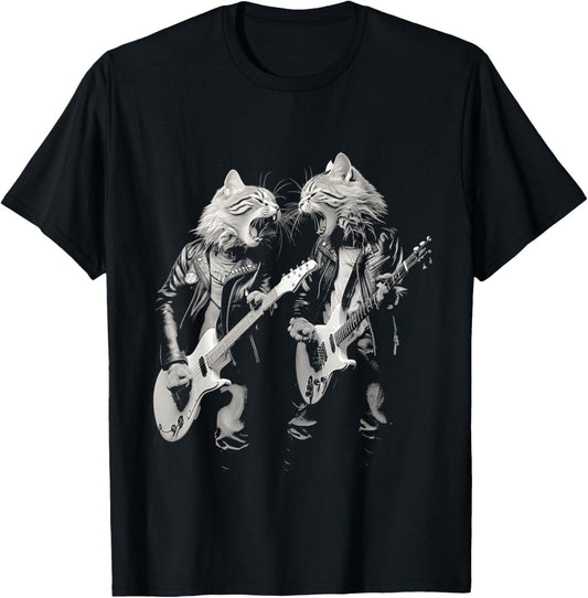 Rock Cat Playing Guitar Funny Guitar Cat Design Mens Womens T-Shirt