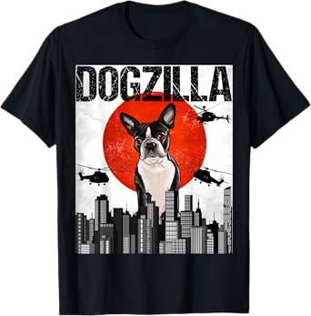 Funny Vintage Japanese Dogzilla Boston Terrier T-Shirt