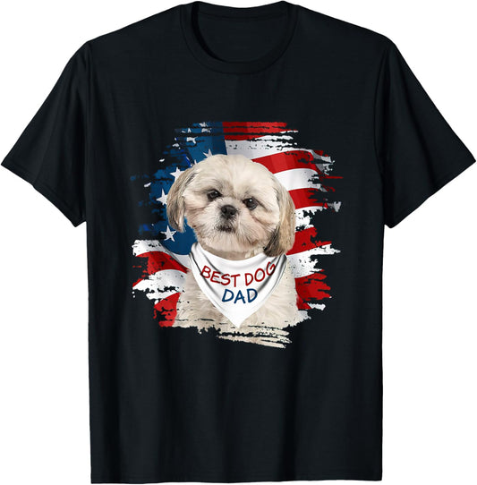 Best Shih Tzu Dad Ever American Flag Dog Father's Day T-Shirt