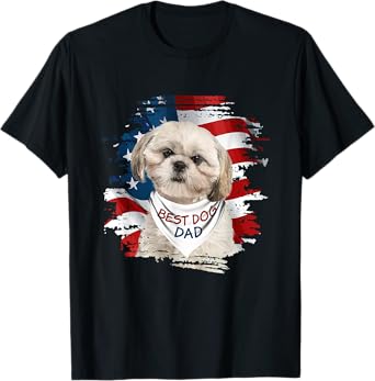 Best Shih Tzu Dad Ever American Flag Dog Father's Day Women Men T-Shirt