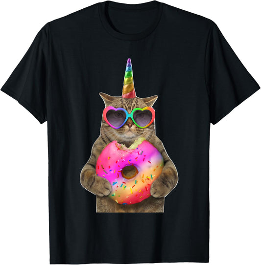 Humor cat with donut, Funny cat bites donut T-Shirt