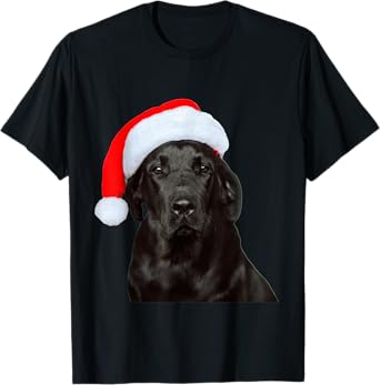 Cute Black Lab Santa Hat Image Christmas Dog Labrador T-Shirt for Men Women Kids