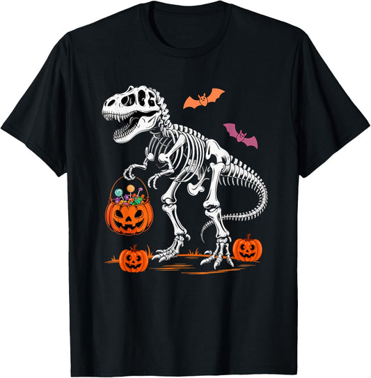 T-Rex Skeleton Halloween Candies Basket Carved Pumpkins T-Shirt
