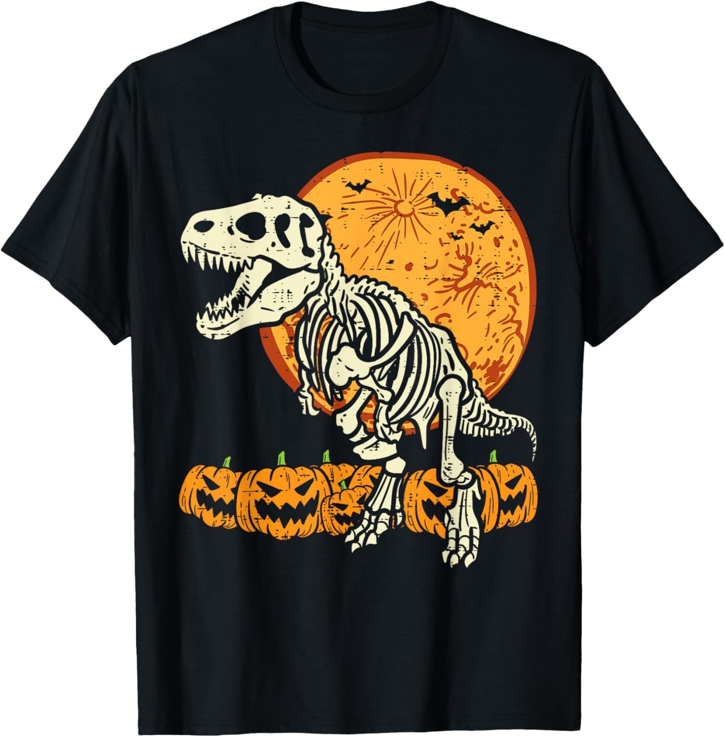 Skeleton Dinosaur Trex Dino Pumpkins Moon Boys Halloween Men T-Shirt