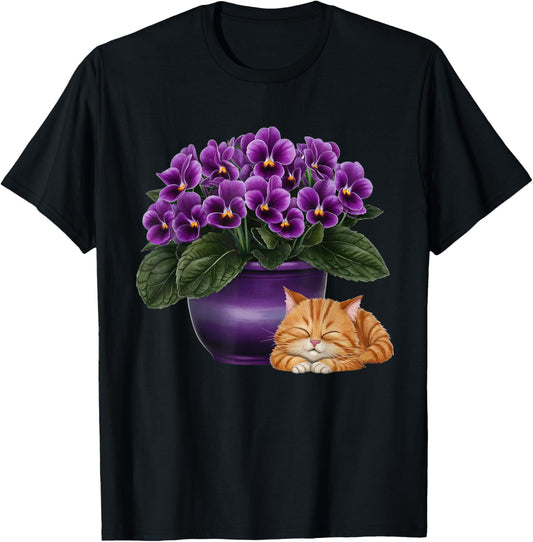 African Violets Sleeping Kitten House Plant African Violet T-Shirt