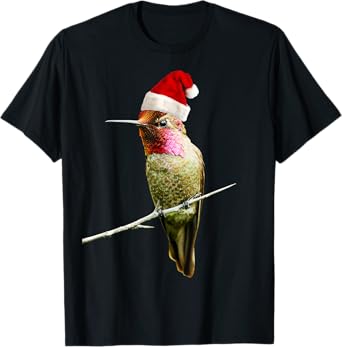Hummingbird Santa Cute Christmas Hat Design for Bird Lovers T-Shirt