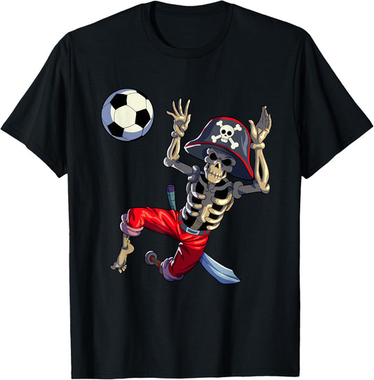 Soccer Skeleton Halloween Soccer Goalkeeper Pirate Halloween T-Shirt