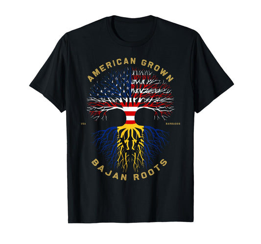 American Grown With Bajan Roots Tree USA Flag Unique Gifts T-Shirt