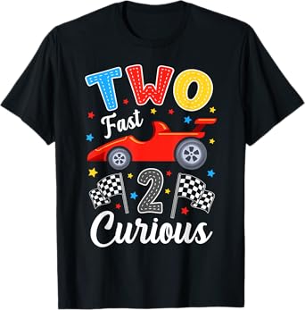 Two Fast 2 Curious Racing 2nd Birthday Boy Girl T-Shirt