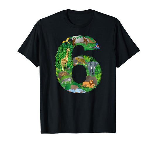 Safari Jungle Zoo animals Sixth Birthday number 6 T-shirt T-Shirt