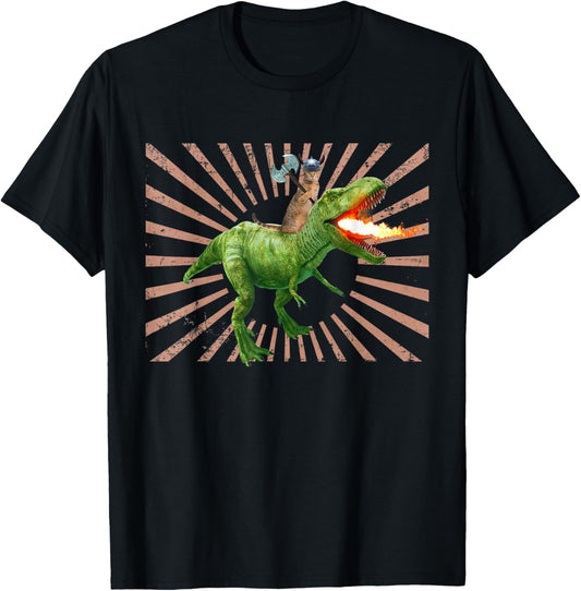 Funny Cat Riding a Dinosaur Unique Trendy T Shirt - kid