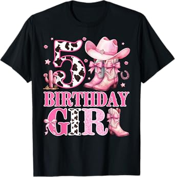 Kids 5th Birthday Girl Rodeo Western Cowgirl Birthday Party T-Shirt